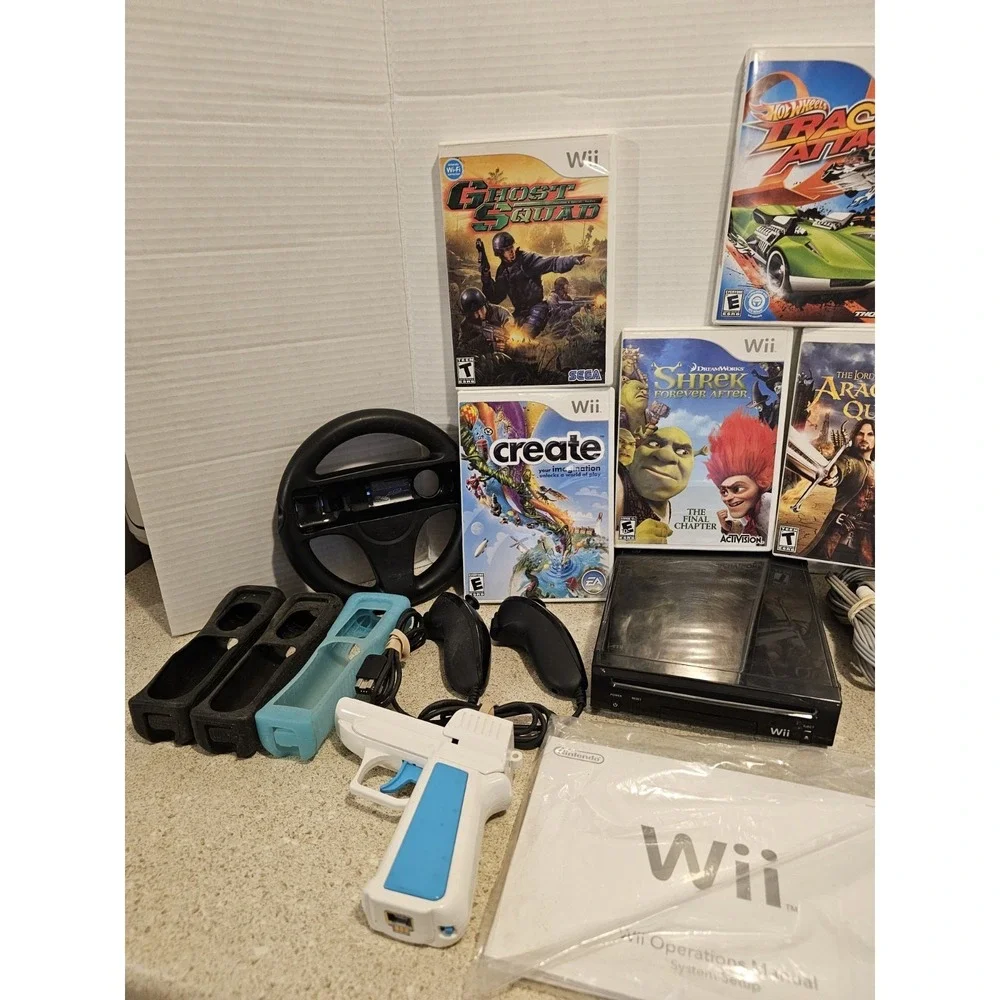 Nintendo Wii Black Console With 5 Games And Tons Of Accessories
